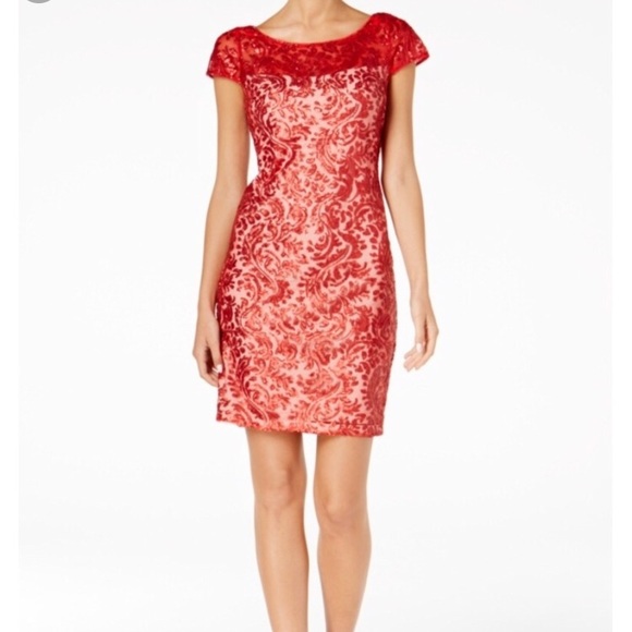 calvin klein red lace dress